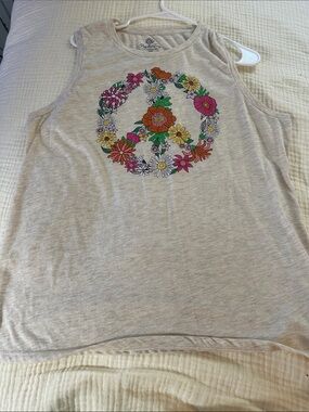 Paper Crane Cream Floral Peace Sign Tank